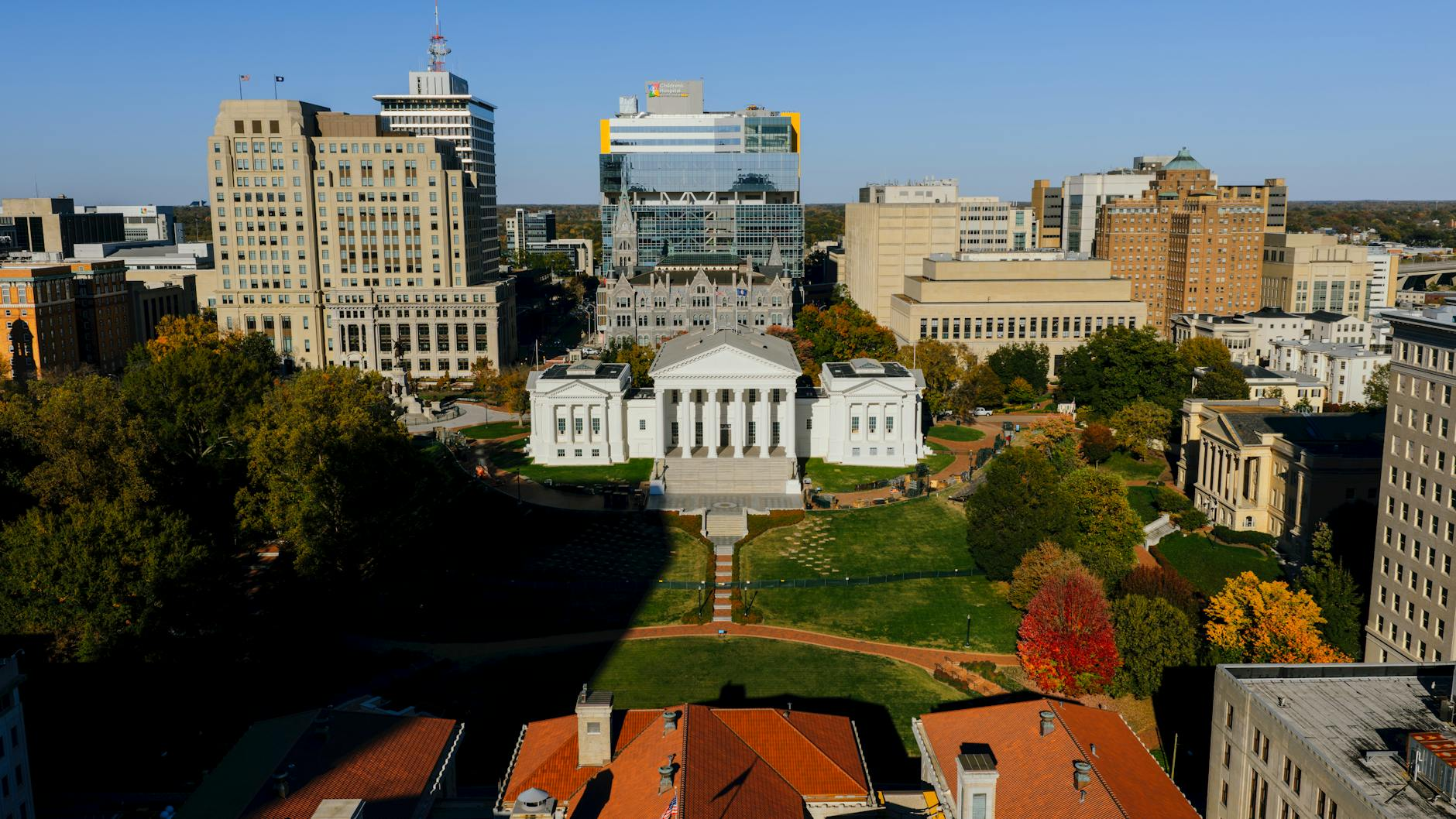 aerial view of virginia state capitol in richmond