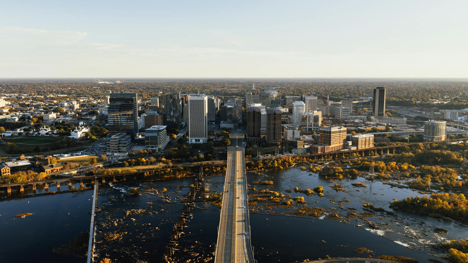 aerial view of downtown richmond skyline