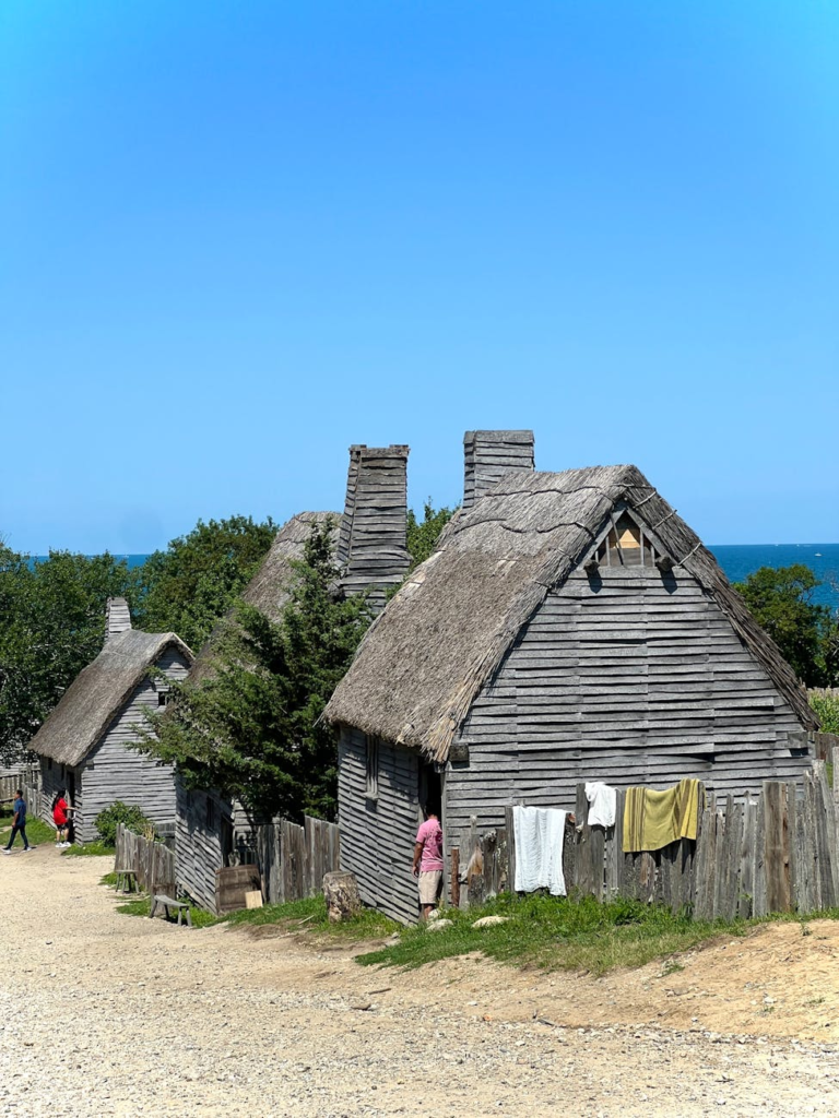 historical thatched cottages by the sea