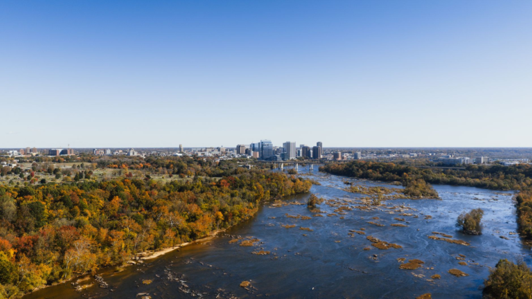 aerial view of richmond city skyline in fall