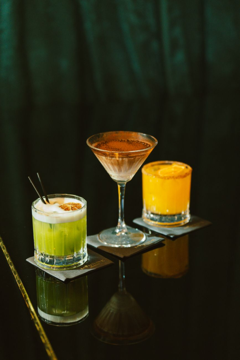 colorful cocktails on elegant black table